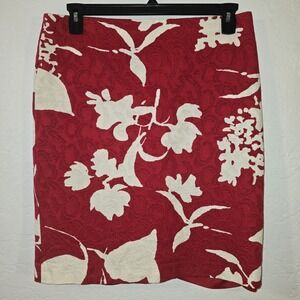 TALBOTS Pencil Skirt Women's Size 12 Red White Floral Silhouette Cotton Lined